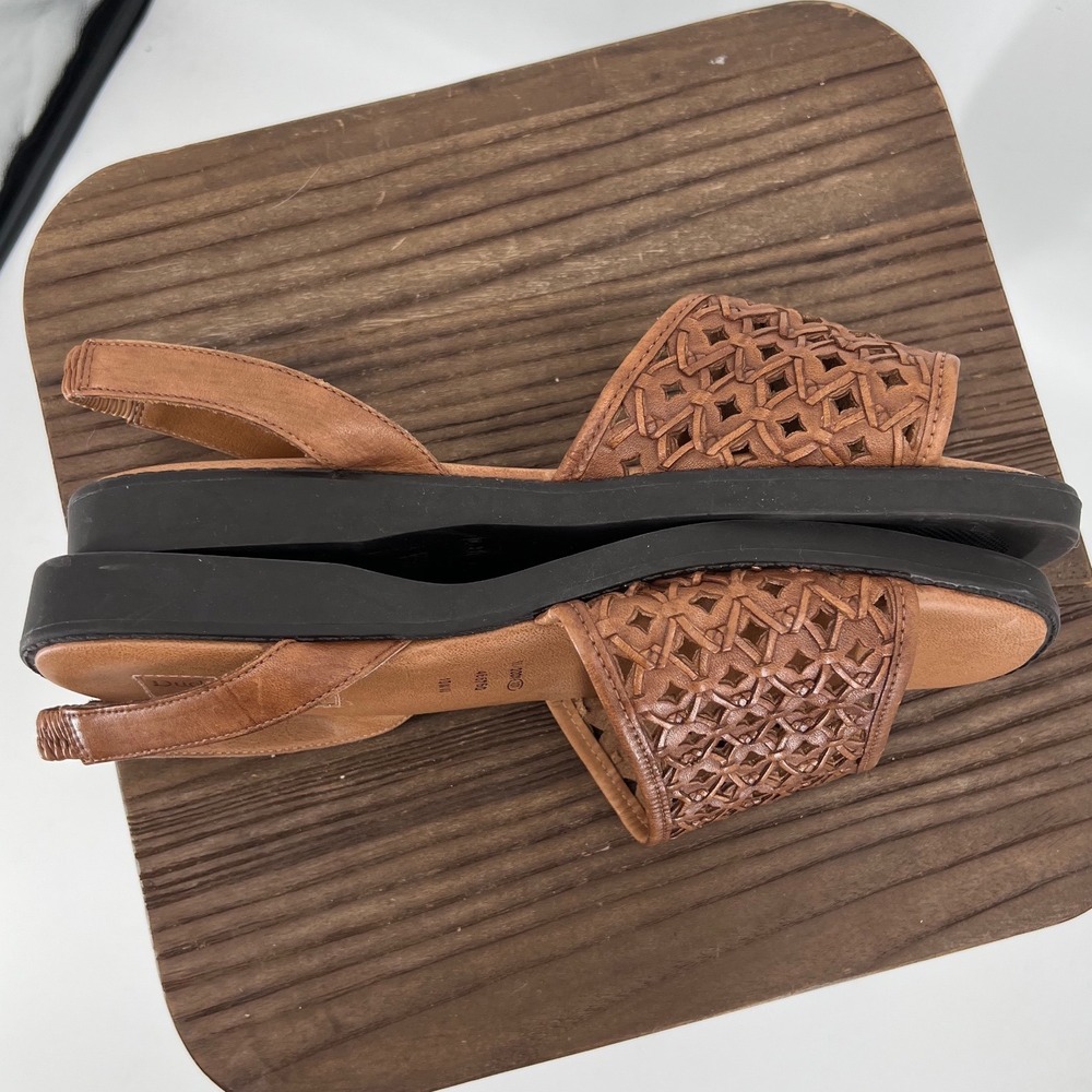 Duck Head Woven Leather Slingback Sandals Brown 10WW Made in Brazil - Picture 3 of 7